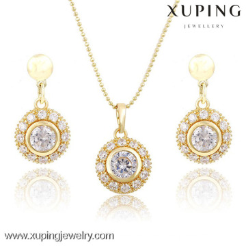 63754 Xuping Fashional Elegant Round Pendant and Earrings 14K Gold Plated Zircon Jewelry Set